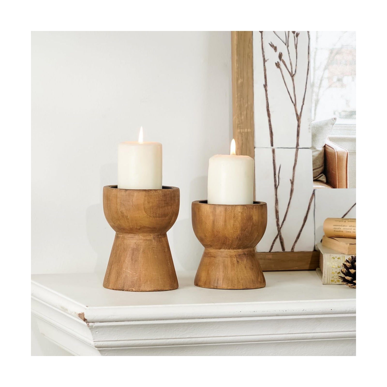 Farmhouse Wooden Candle Holders / 4.9",4.1 / Set of 2
