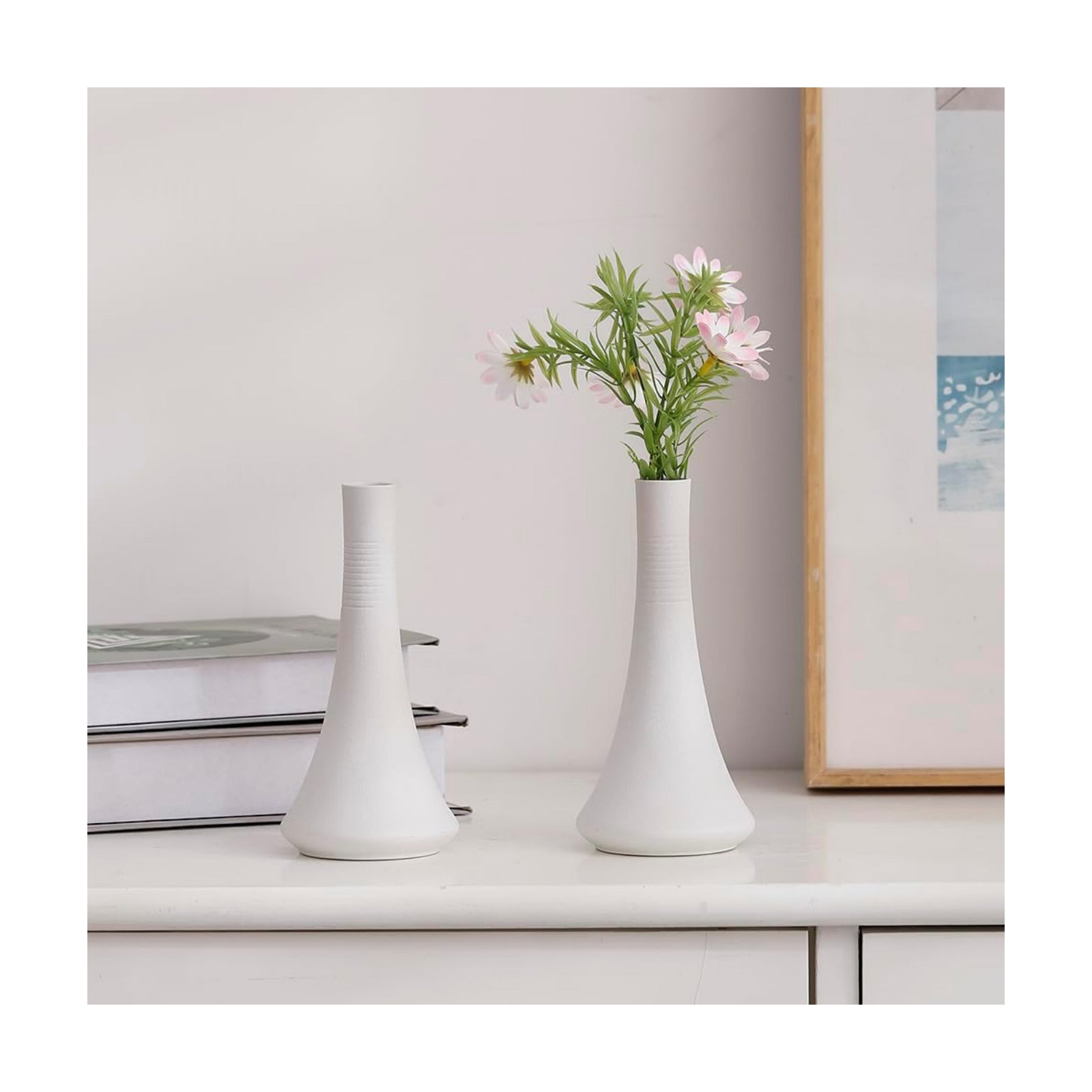 2-Piece Matte Ceramic vase Set / White