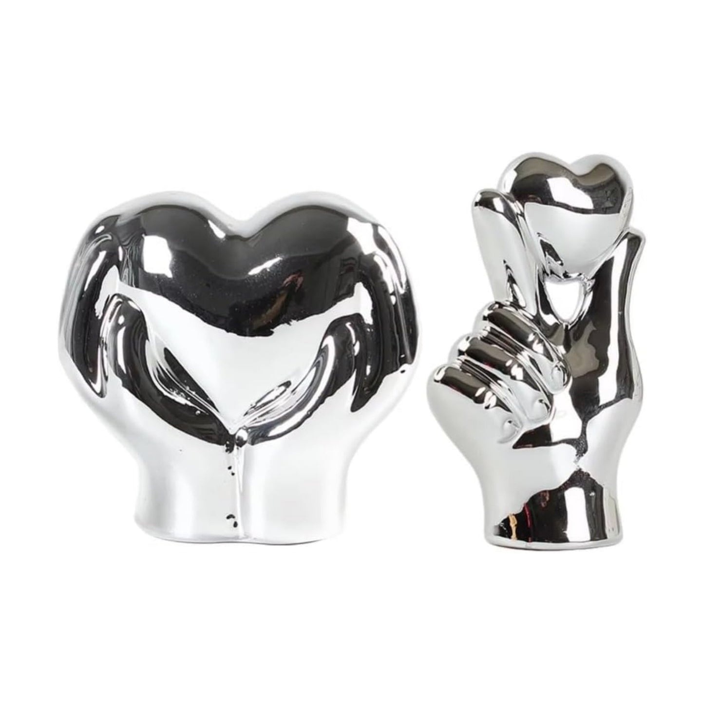 Heart Hands Statue / Silver / Set of 2