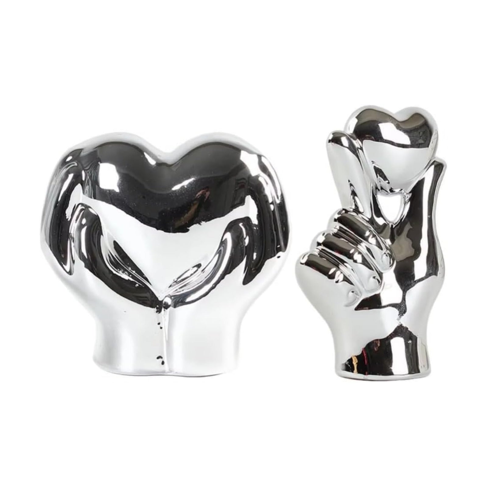 Heart Hands Statue / Silver / Set of 2