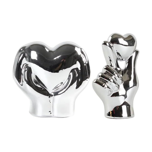 Heart Hands Statue / Silver / Set of 2