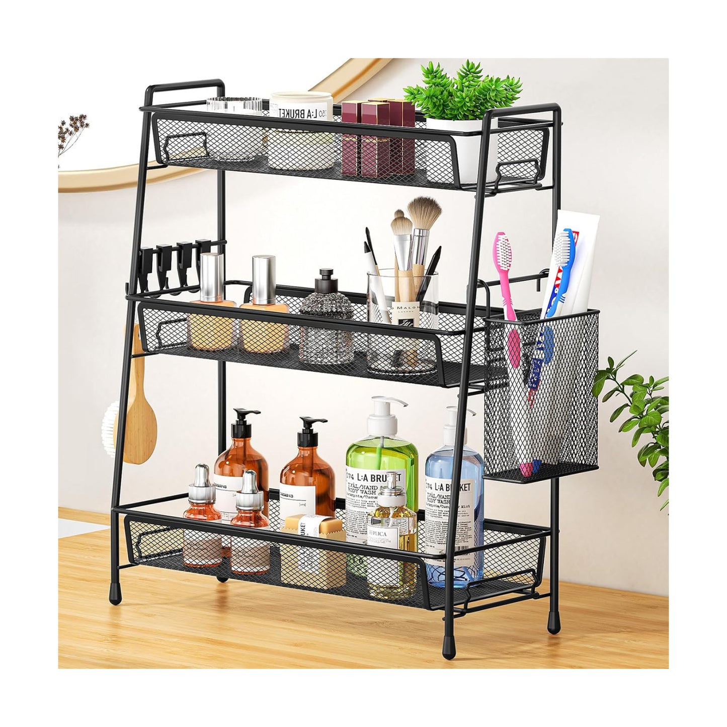 VITVITI 3 Tier Bathroom Organizer Countertop, Counter Storage Shelf, Black | Metal Wire Mesh Bathroom Counter Organizer