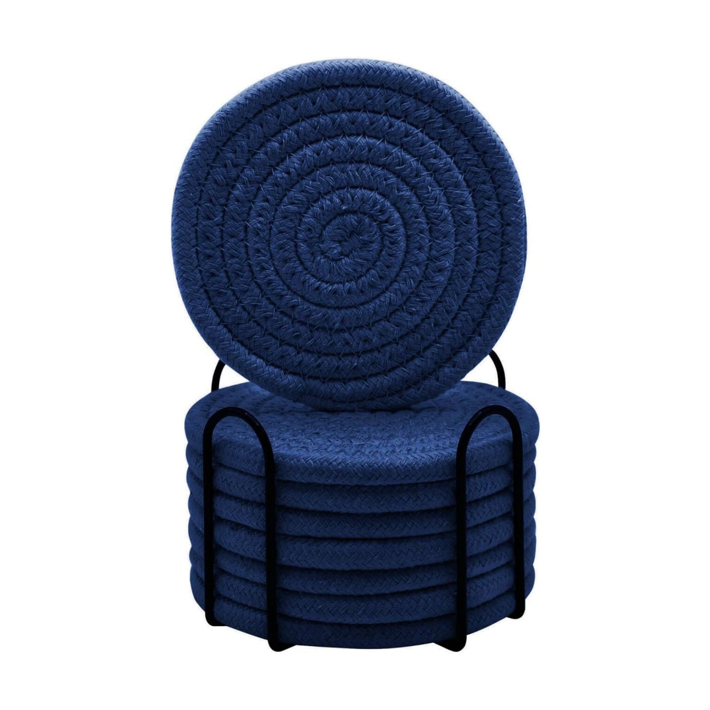 Holder / Cotton Woven Absorbent Coasters for Drinks / Navy Blue / Set of 8
