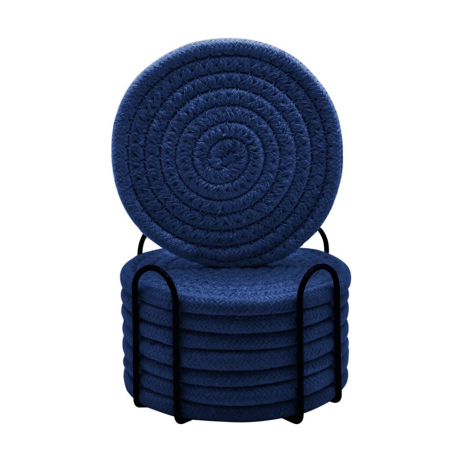 Holder / Cotton Woven Absorbent Coasters for Drinks / Navy Blue / Set of 8