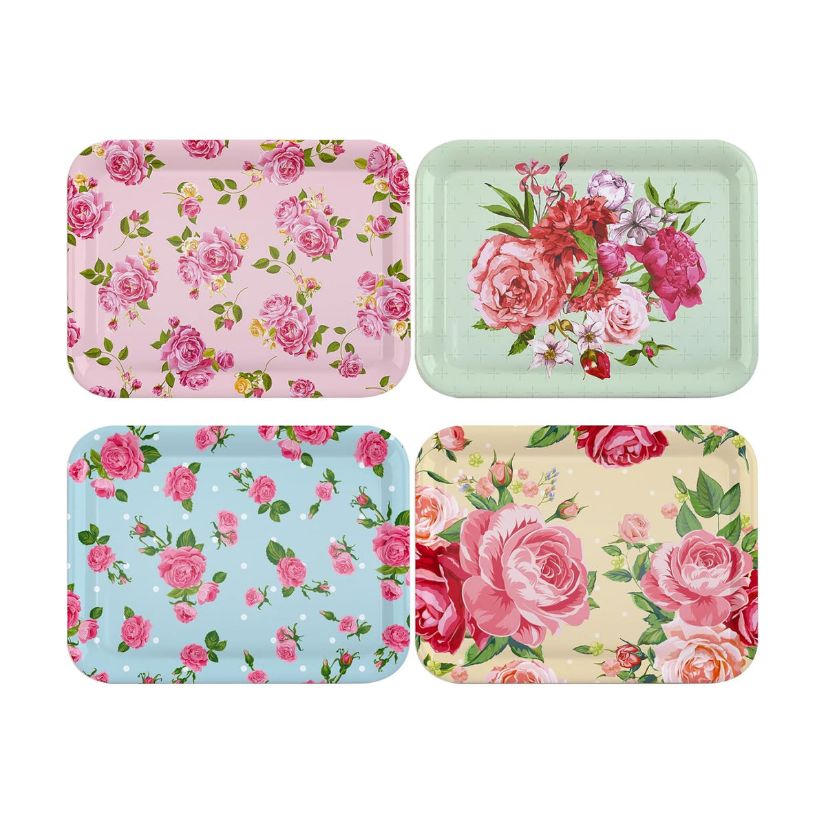 4 Pieces Flowers Serving Trays Melamine Platters