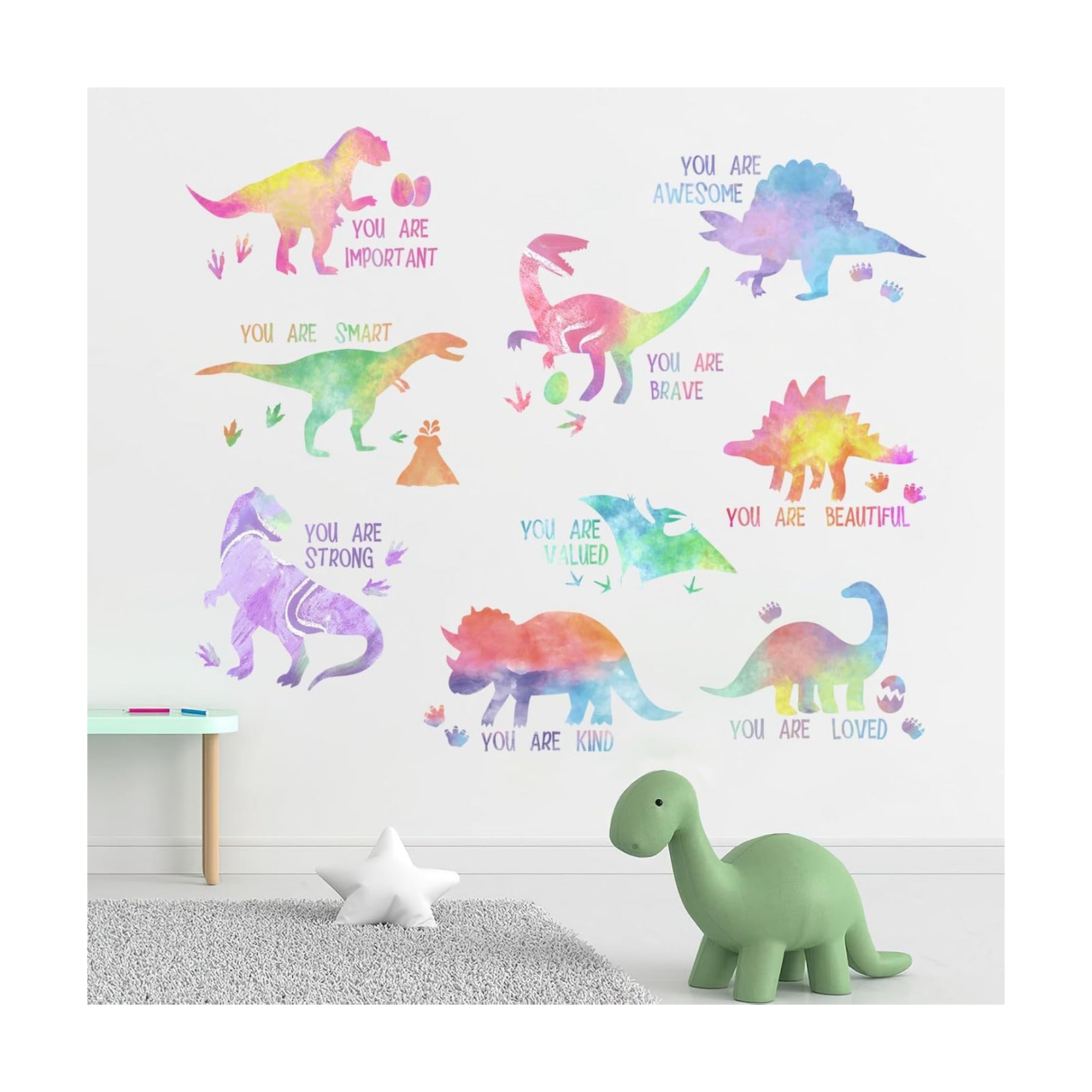 Inspirational Pastel Gradient Dinosaur Wall Decals Stickers / Colorful Dinosaur