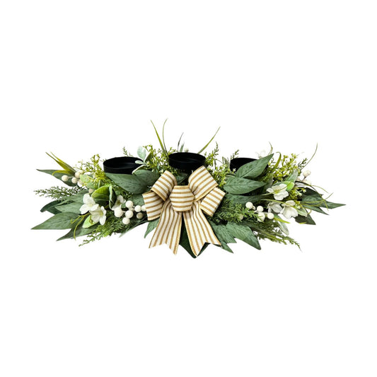 Svndlyn 26 Inch 3 Candle Holder Centerpiece with Greenery and Striped Bow