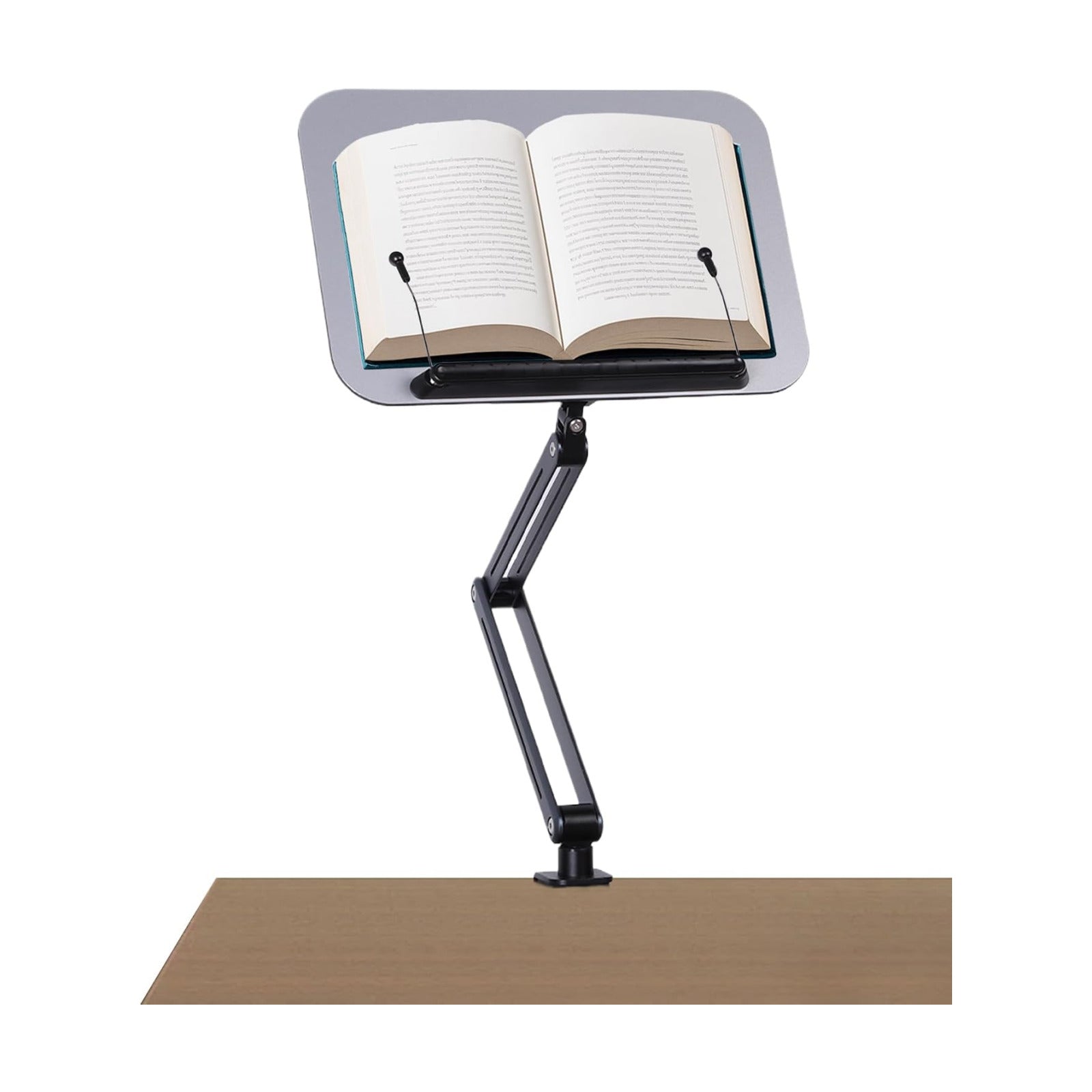 ASIEIT Desk Clamp Book Stand, Aluminum Book Holder Adjustable Height & Angle, Cookbook Stand for Kitchen, Recipe Book