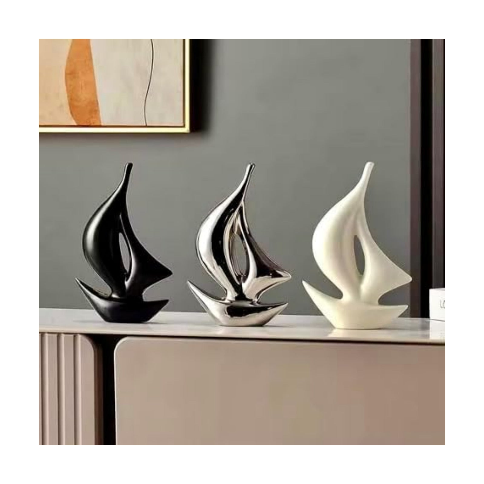 Sailboat Art Ceramic Statues / Silver