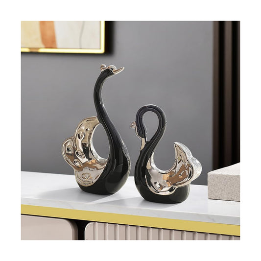 Swan Art Ceramic Statues / Black / Set of 2
