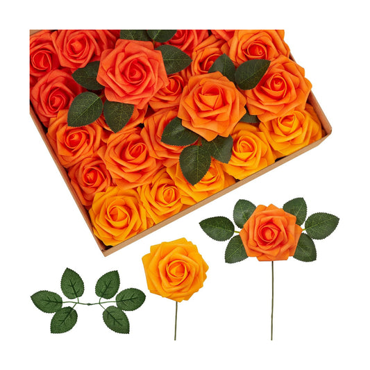 InnoGear Fake Roses 50 Pcs Shades of Orange Flowers Artificial Faux Floral