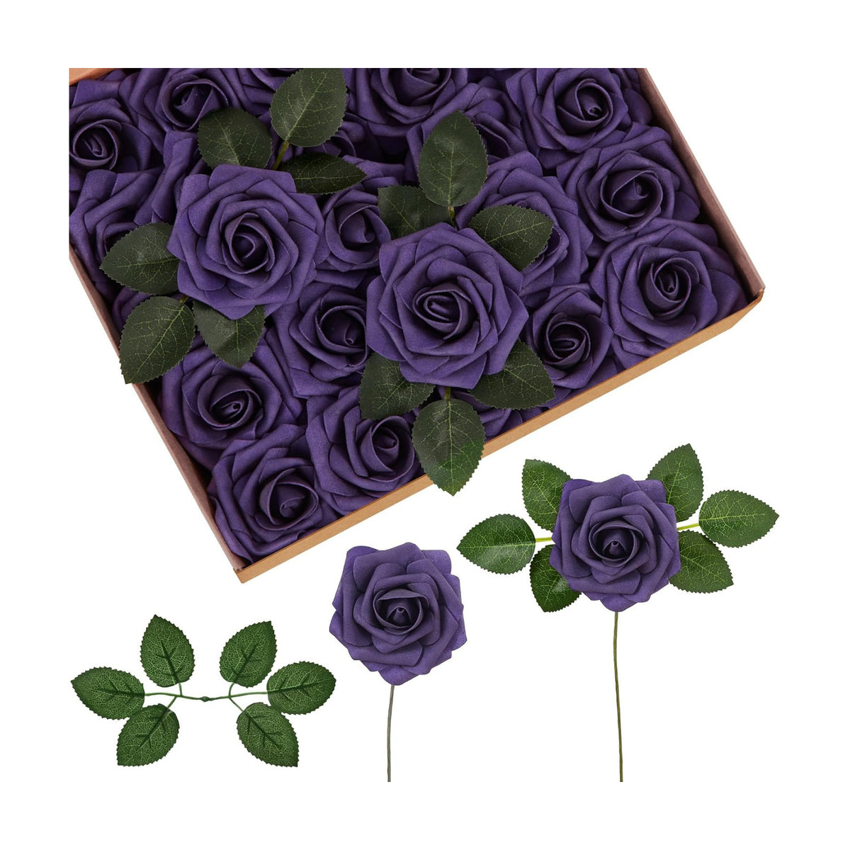 InnoGear Fake Roses 50 Pcs Dusty Purple Flowers Artificial Faux Foam Floral