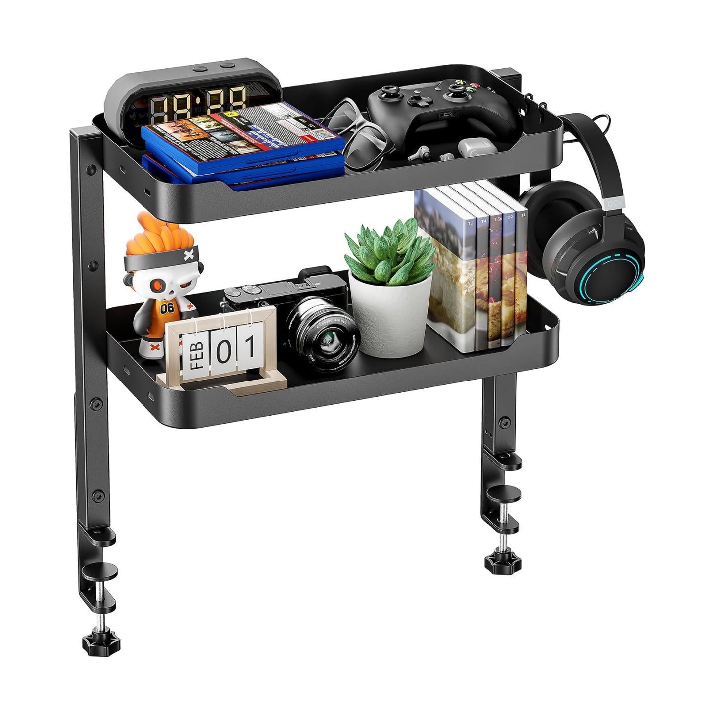 ARES WING 2-Tier 16 inch Clamp On Desk Shelf, Above or Under Desk Storage | Adjustable Desktop Organizer Shlef Holds 66