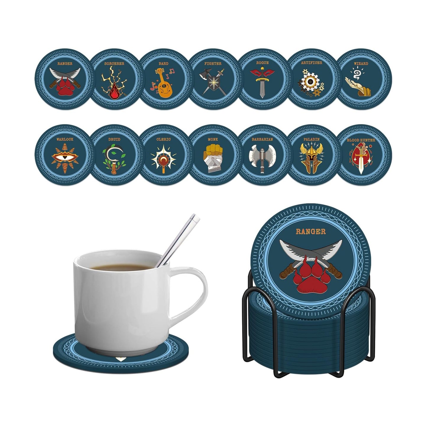 Holder / 5E Classes Icons Silicone Coaster Set / Set of 14