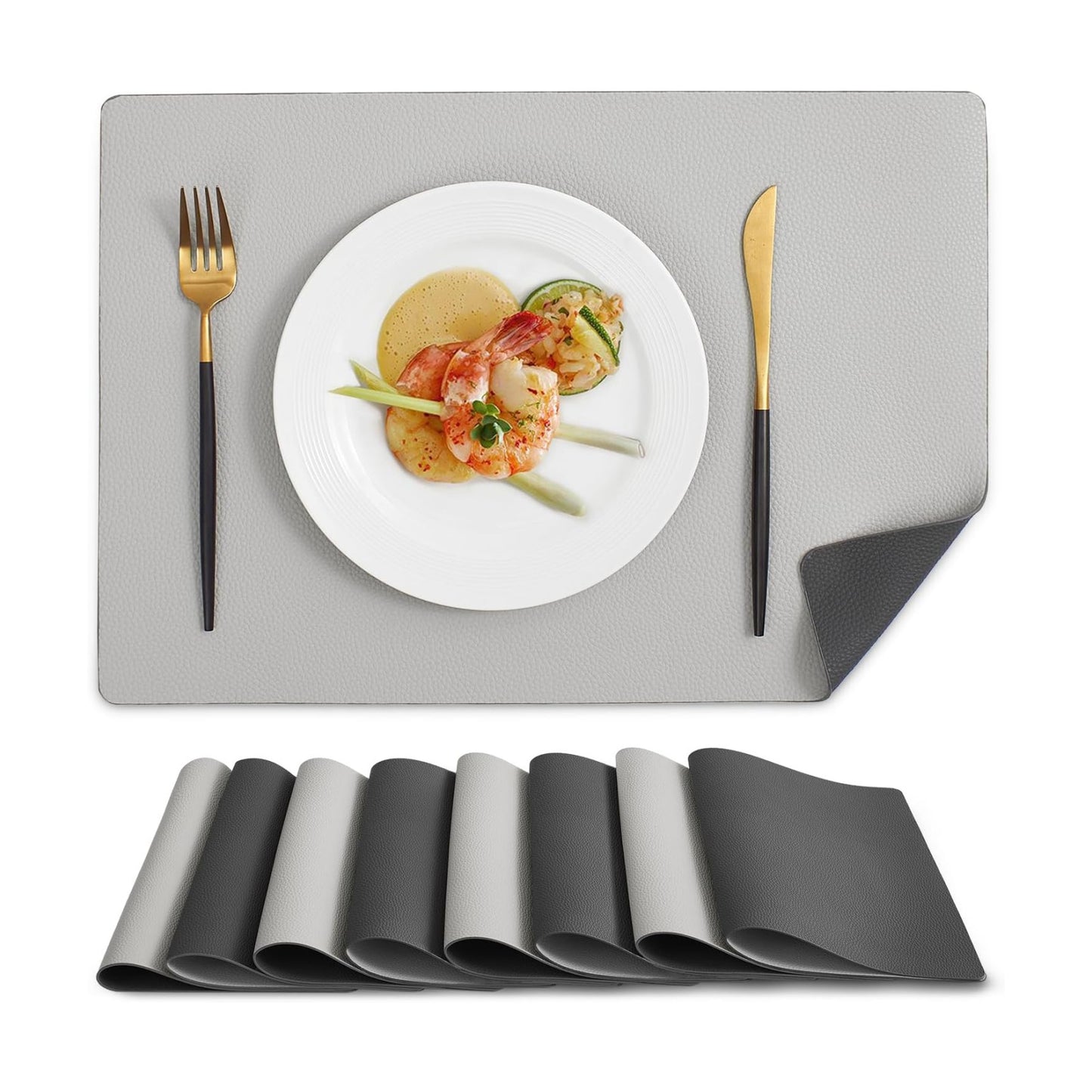 MOSAYT Vinyl Placemats Set of 8, Heat Resistant Place Mats 100% Waterproof Washable & Wipeable Faux Leather Reversible