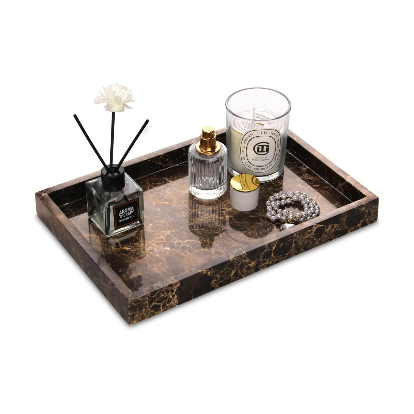 Marble Bathroom Vanity Tray / Dark Brown / 12 x 8 x 1.2