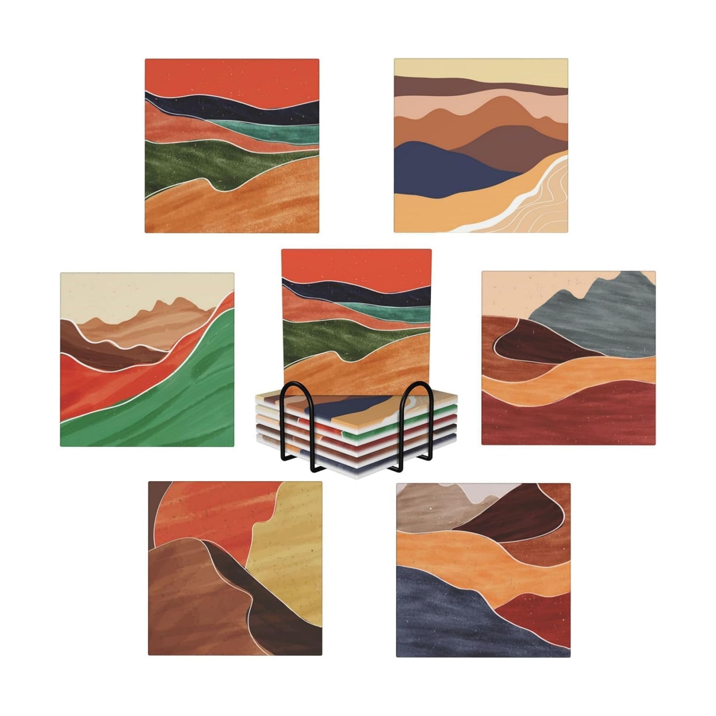 Absorbent Ceramic Coasters for Drinks / Square - Morandi Color Abstract / Set of 6