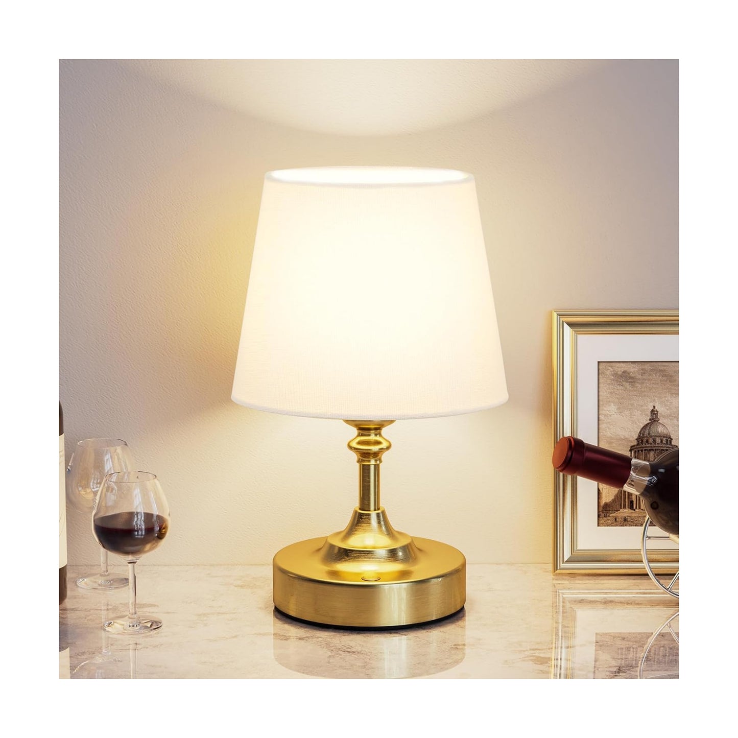 Kakanuo Mini Cordless Table Lamp Gold - 1 Pack 4000mAH Battery Operated Lamp for Decor, 3000K Stepless Dimming Touch