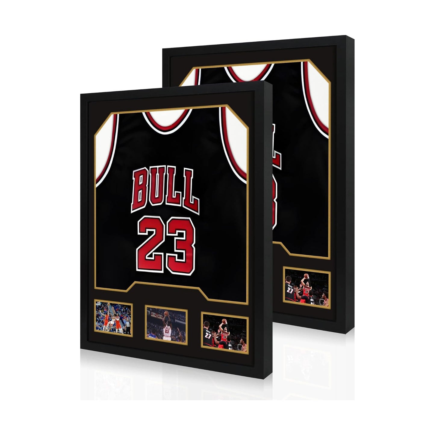 Jersey Frame Display Case, Wooden Frame with Tempered Glass, 2 Pack | Wooden Sport Jersey Shadow Box Frame with Mats