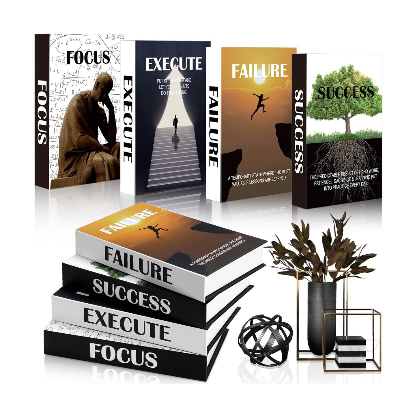 Decorative Book Inspirational Faux Books Stacked Table Decor Fake Books / Motivational / Set of 4