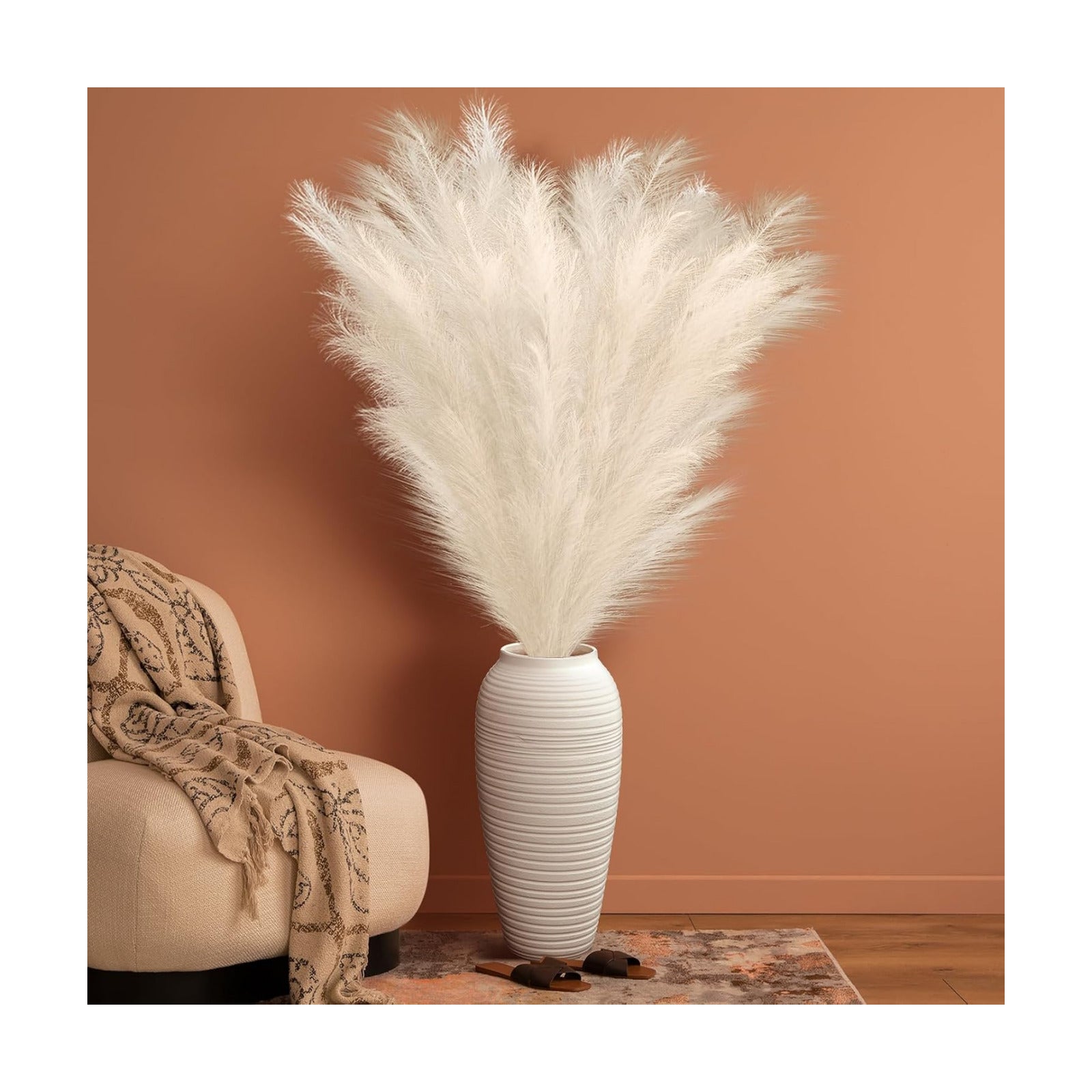 71'' Large Faux Pampas Grass Decor Tall Faux Pampas Grass Splicable Fake Dried / Beige / Set of 5