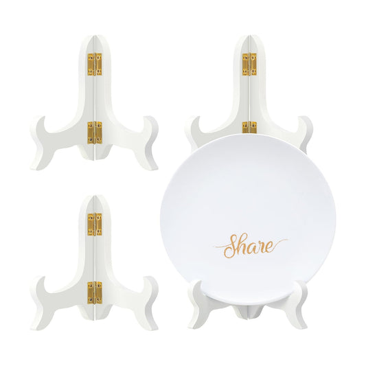 Packs Wooden Display Stand Decorative Plate Stands for Display Picture Frame Holder / White / 4 Inch