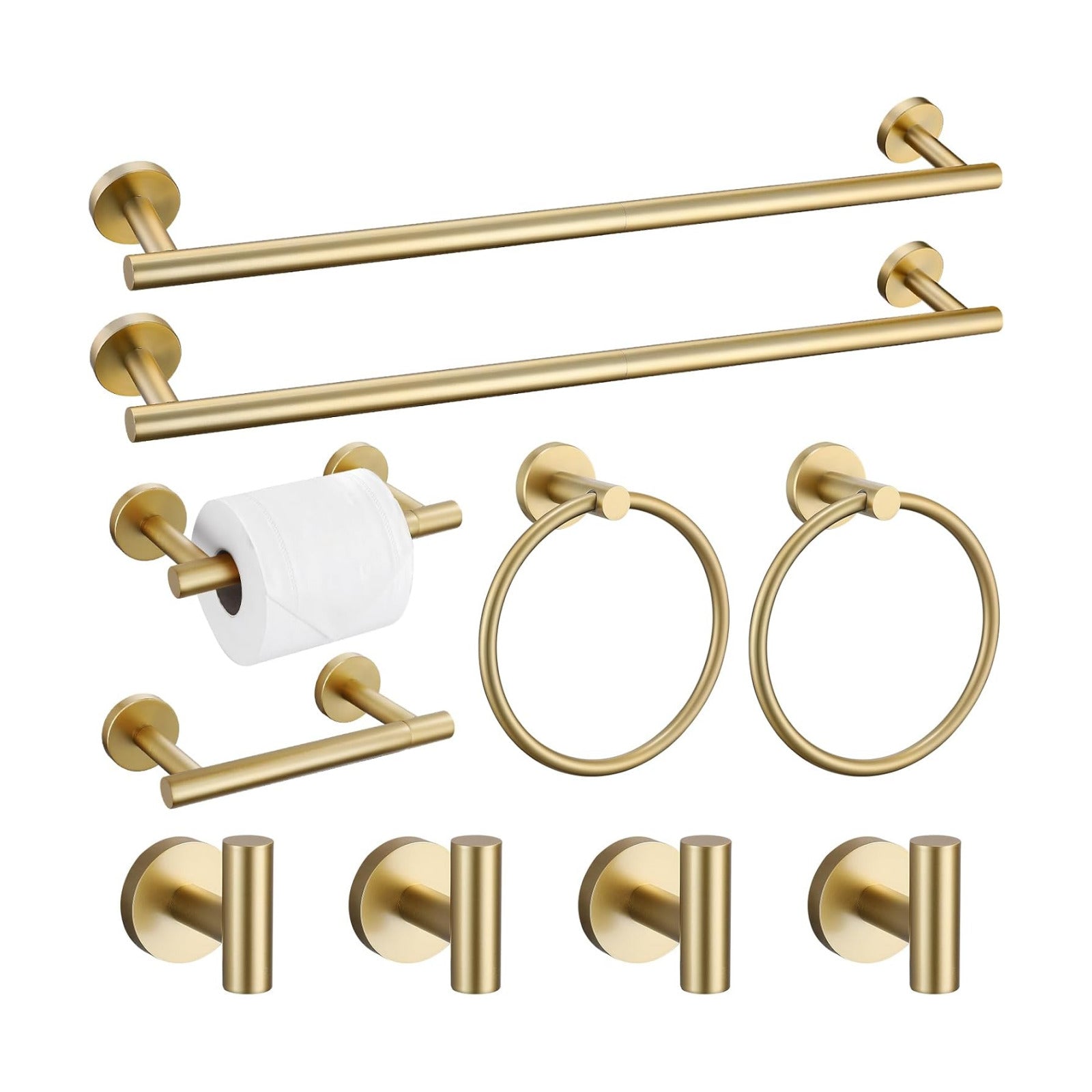 10 Pieces Brushed Gold Bathroom Hardware Towel Bar Set for Bathroom Wall, 23.6Inch Bathroom Accessories Set Upgraded