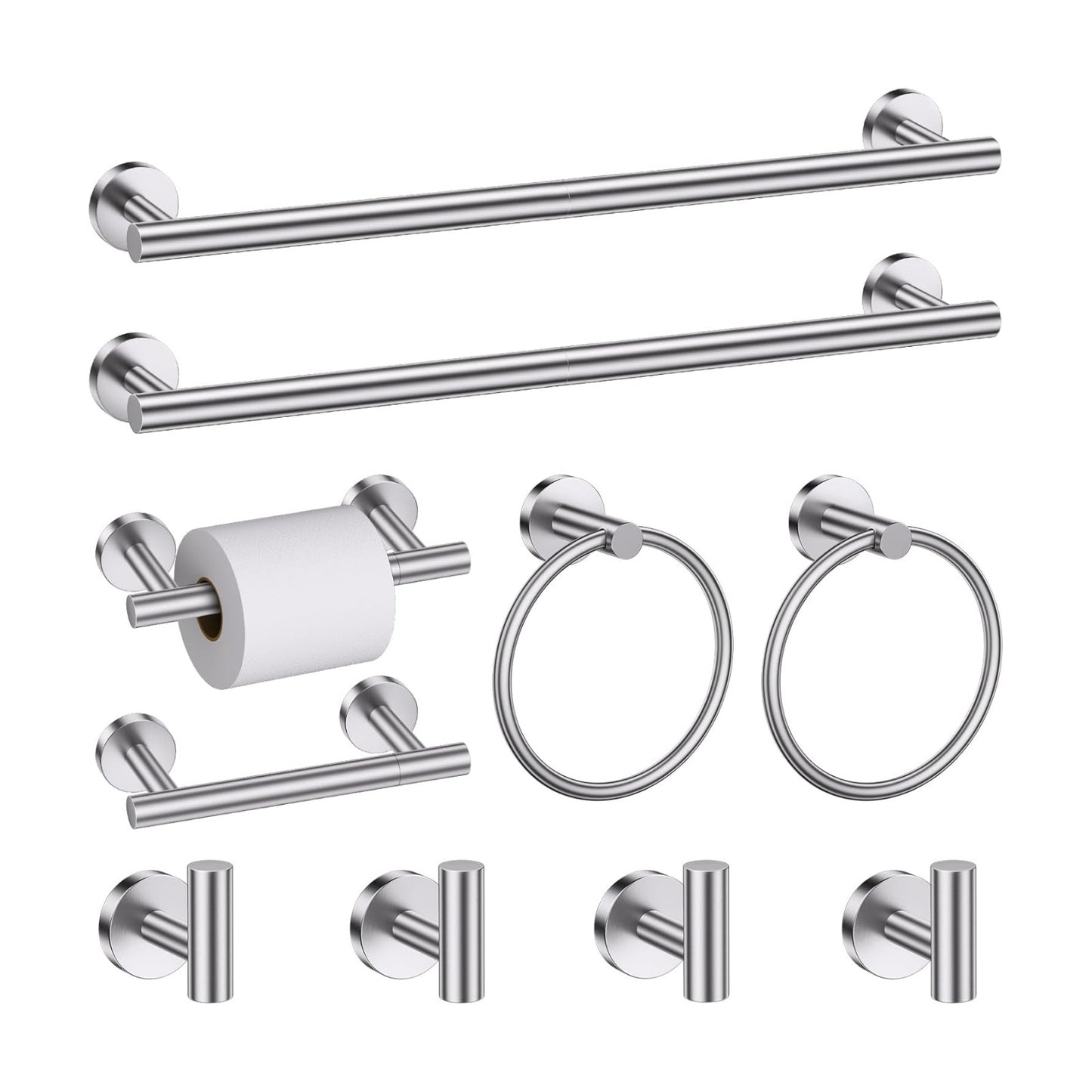 Brushed Nickel Towel Bar Bathroom Hardware Accessories Set, 10 Pieces Upgraded Toilet Paper Holder 23.6 Inch Towel Rack