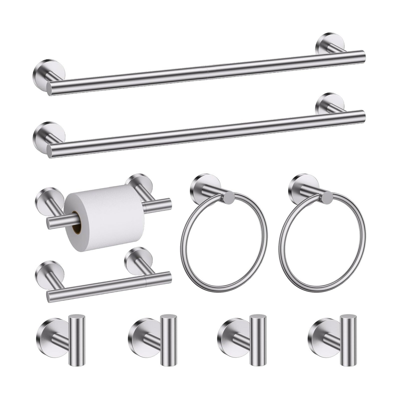 Brushed Nickel Towel Bar Bathroom Hardware Accessories Set, 10 Pieces Upgraded Toilet Paper Holder 23.6 Inch Towel Rack