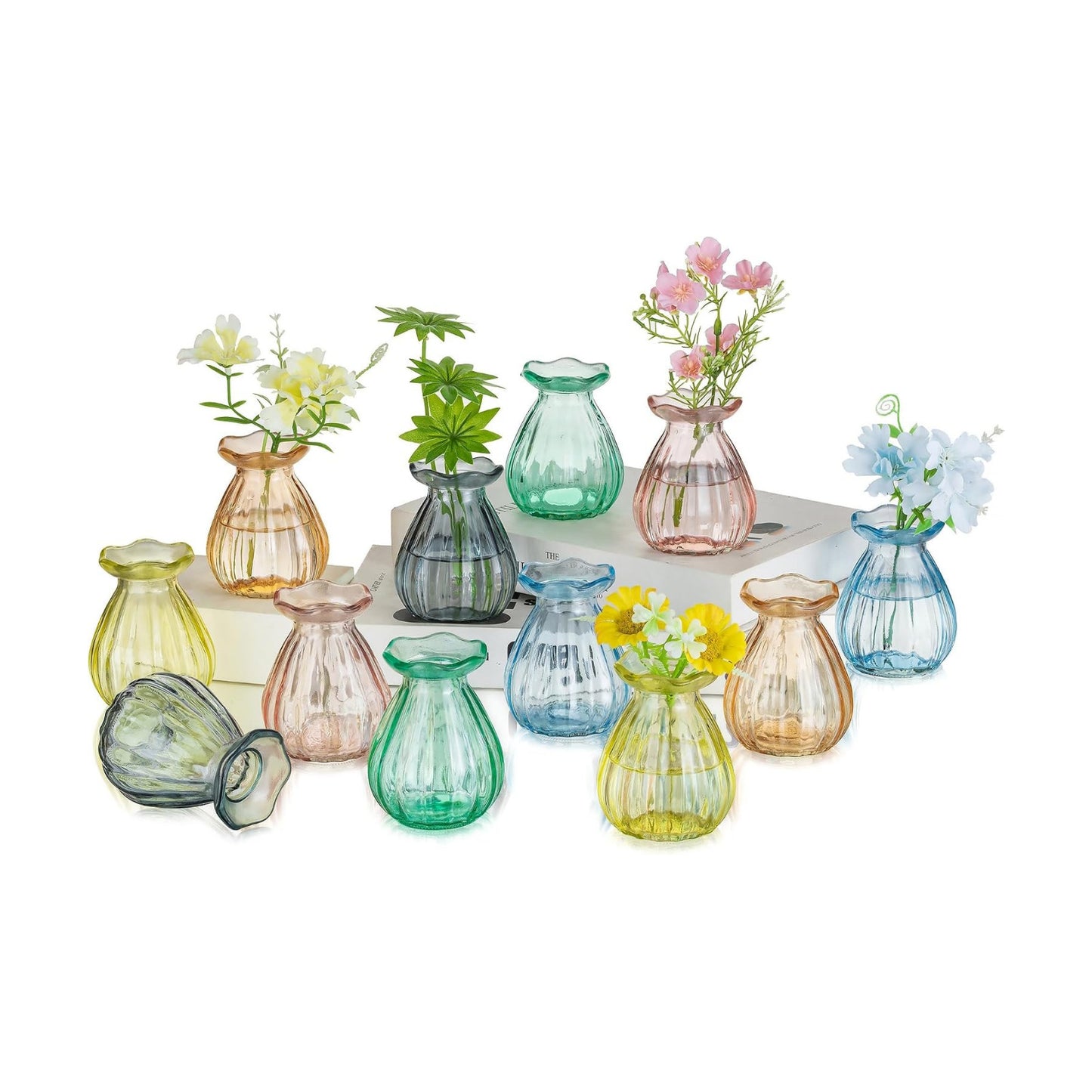 Mini Ribbed Vases / Colored / Set of 12