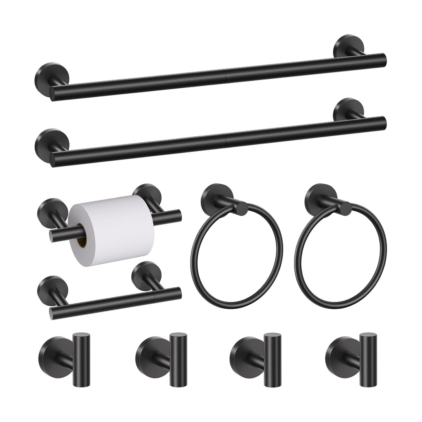 10 Pieces Matte Black Bathroom Hardware Accessories Towel Bar Set Black Towle Racks for Bathroom Wall Mounted Stainless