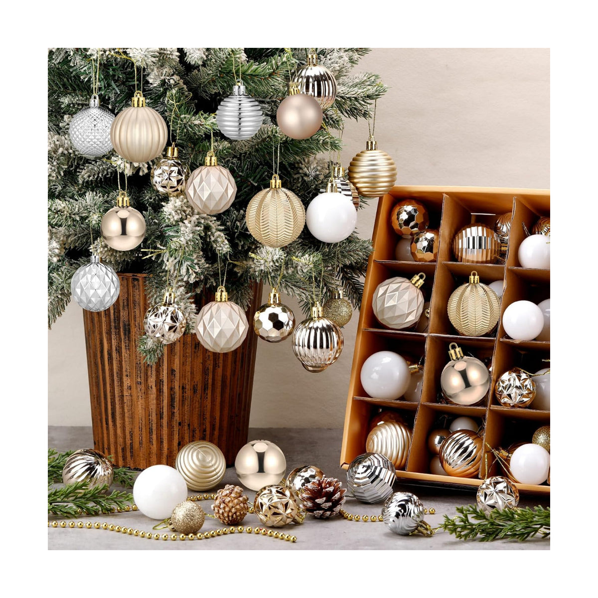 Lunmon 64 Pcs Christmas Ball Ornament Gold Silver White 1.57/1.97/2.36 Inch