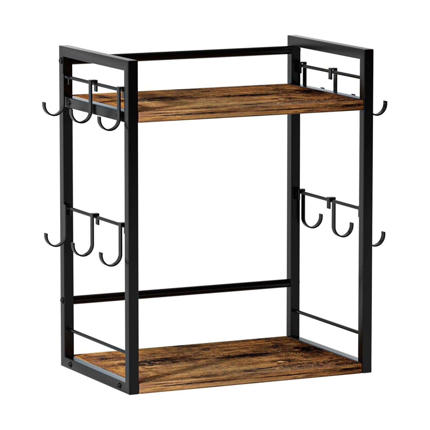 Dorhors Coffee Bar Organizer,Mug Holder,Station Organizer Kitchen Counter | 2 Tier Rustic Brown Wood Coffee Bar