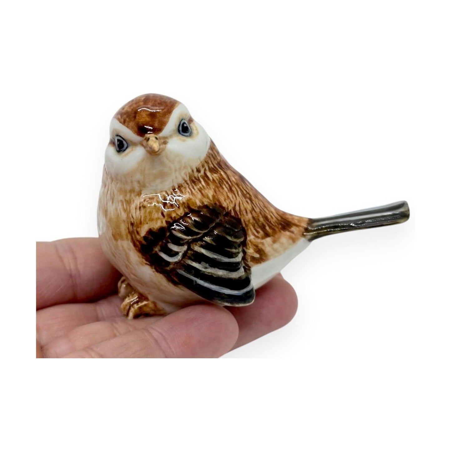 Tiny 2¾" Sitting Look Left Eurasian Sparrow Bird Figurine / Sparrow 2 Sit Look Left / Brown