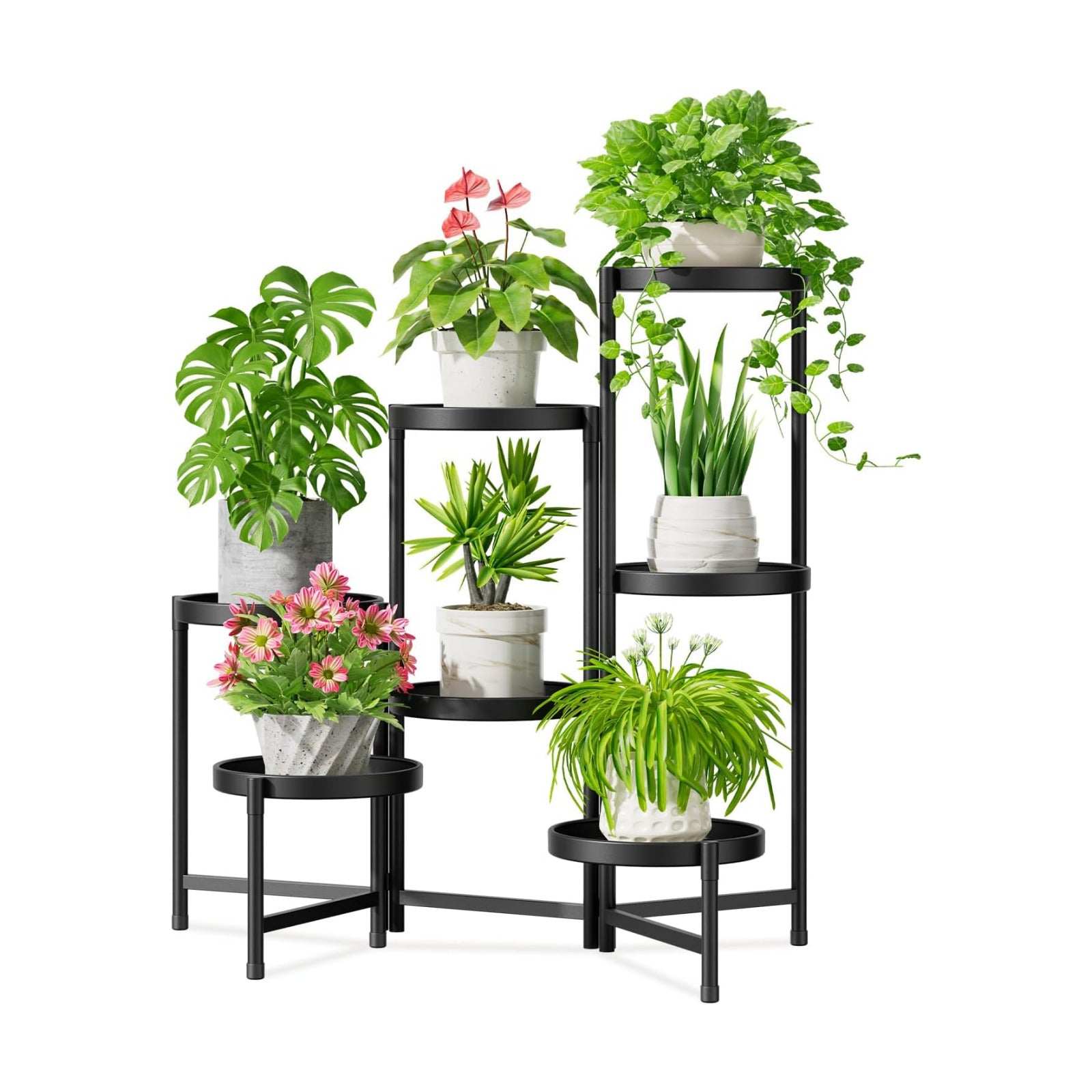 iDavosic.ly 7 Tier Large Plant Stand Indoor Outdoor, 10 In Wide Tray, Black | Tiered Metal Corner Heavy Duty Multiple