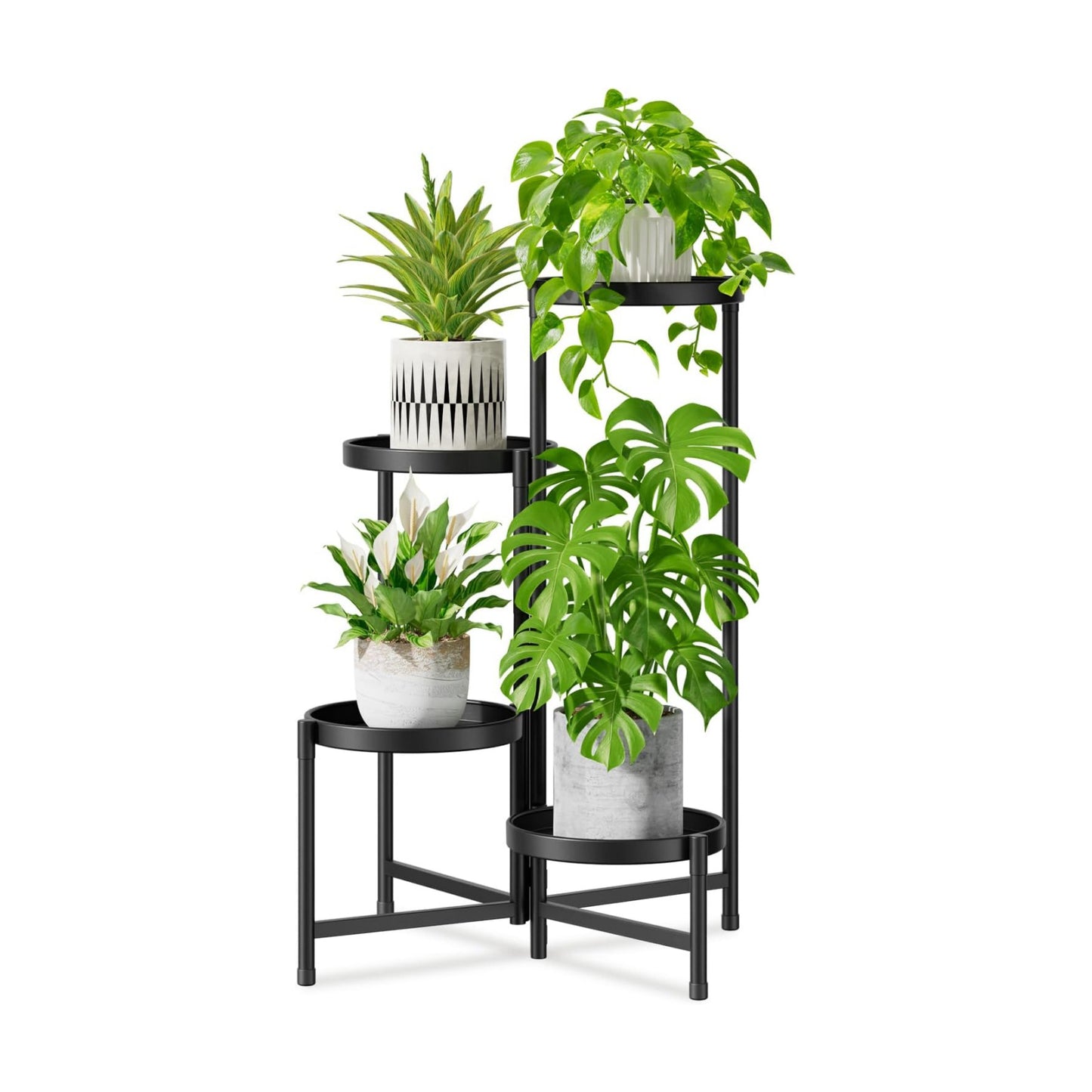 iDavosic.ly 4 Tier Large Plant Stand Indoor Outdoor, 10 In Wide Tray, Black | Tiered Metal Corner Heavy Duty Multiple