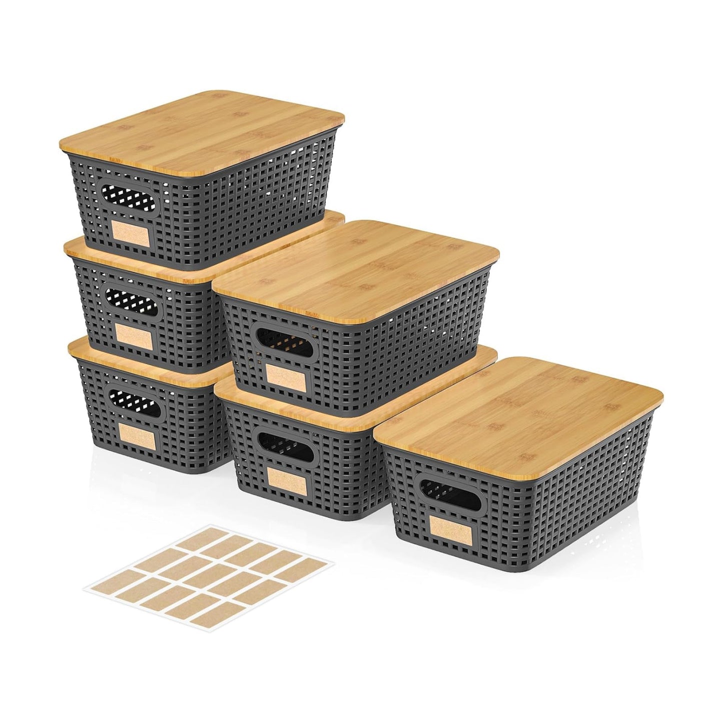 Storage Bins / Stackable Plastic Storage Basket / Gray / Set of 6