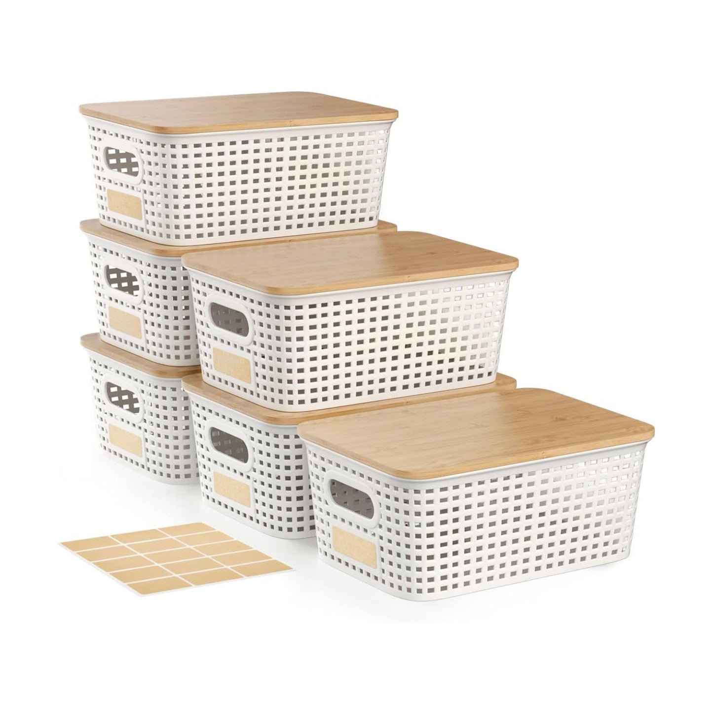 Storage Bins / Stackable Plastic Storage Basket / Cream White / Set of 6