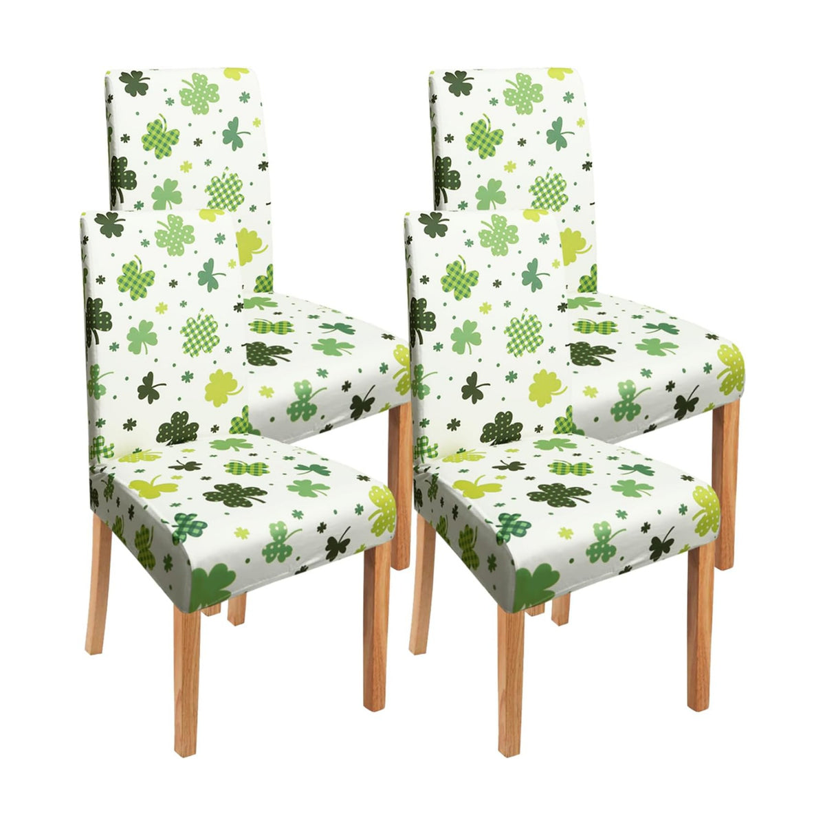 St. Patrick's Day Dining Room Chair Covers，St Patricks Day Chair Covers Set of 4, Green Four Leaf Clover Dining Chair Covers, Elastic Removable Washable Dining Chair Covers