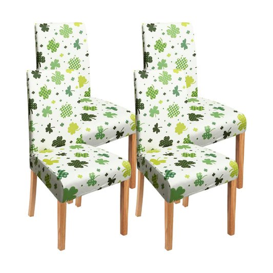 St. Patrick's Day Dining Room Chair Covers，St Patricks Day Chair Covers Set of 4, Green Four Leaf Clover Dining Chair Covers, Elastic Removable Washable Dining Chair Covers