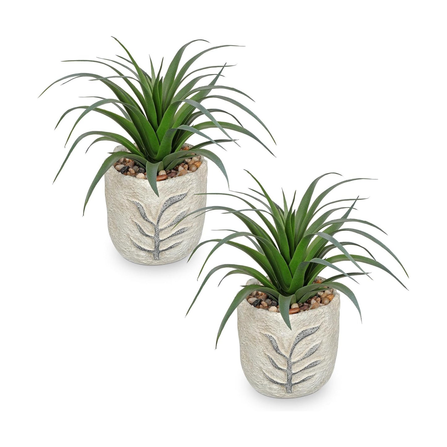 Small Artificial Succulents Plants Potted Fake Spiked Succulent Plant / Green #2 / Set of 2