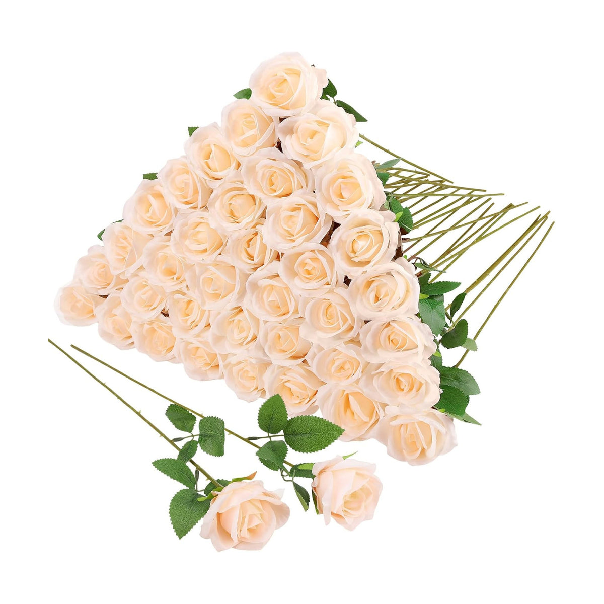 36 Pcs Champagne Artificial Roses with Long Stems