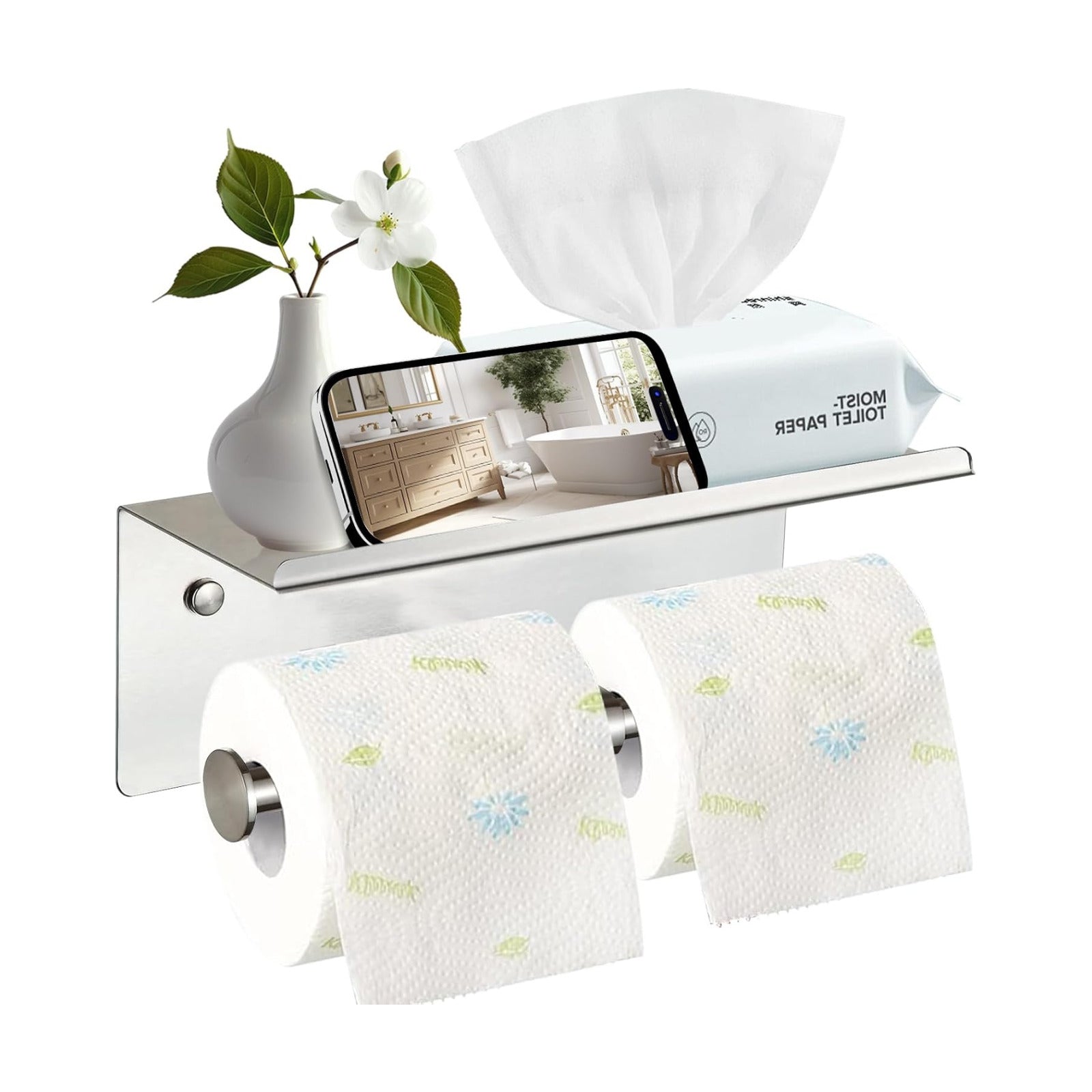 Toilet Paper Holder Wall Mount with Shelf Bjiotun Stainless Steel Toilet Paper Storage Tissue Roll Holder for Bathroom