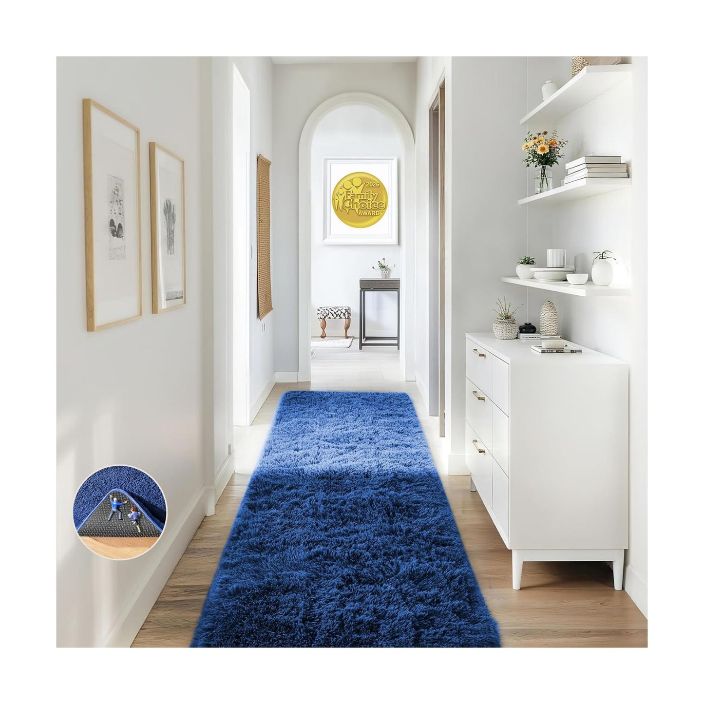 Ophanie Blue Runner Rug for Hallway, 2x6 Bedroom Bedside Living Room Rugs, Non Slip Fluffy Soft Shaggy Carpet for Kids