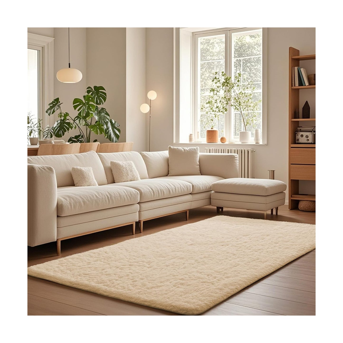 Ophanie Beige Rugs for Living Room Bedroom, 5x8 Fluffy Fuzzy Furry Carpet, Plush Soft Shaggy Bedside Indoor Floor Area