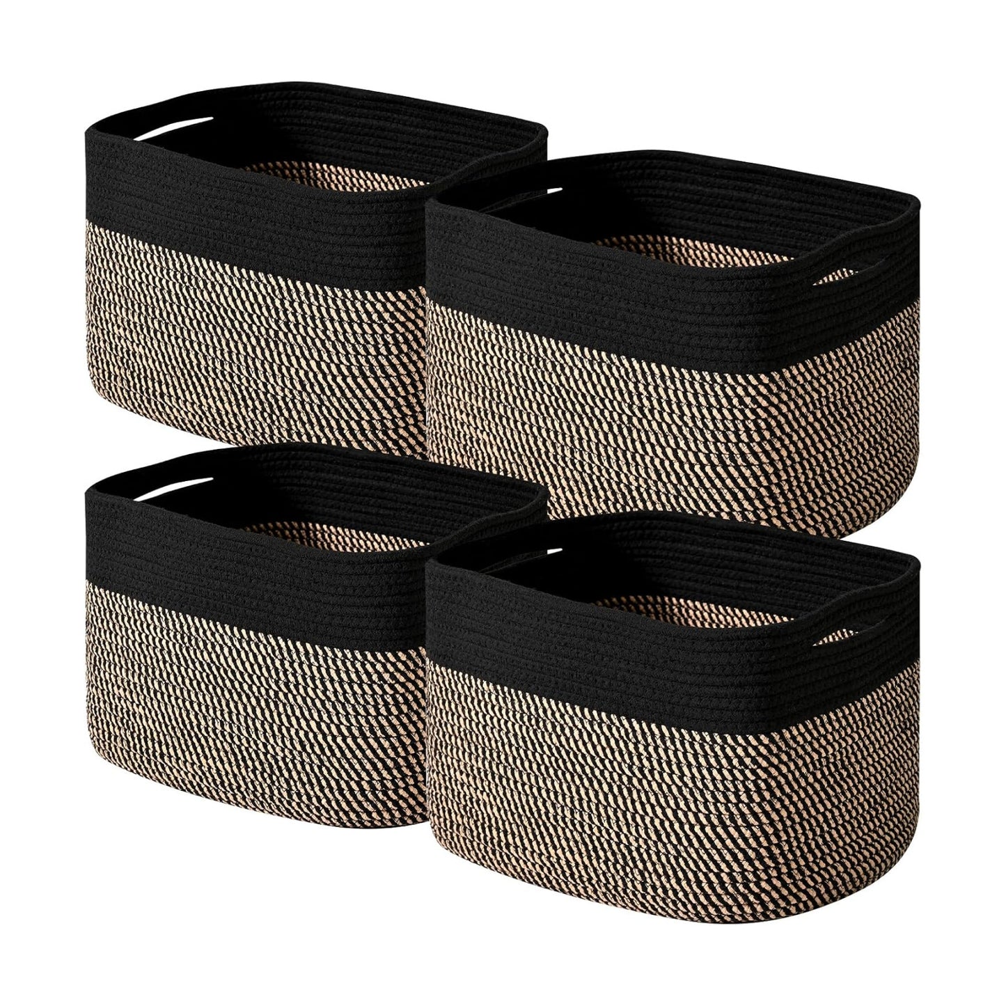Woven Cotton Rope Baskets for Storage / Black & Jute