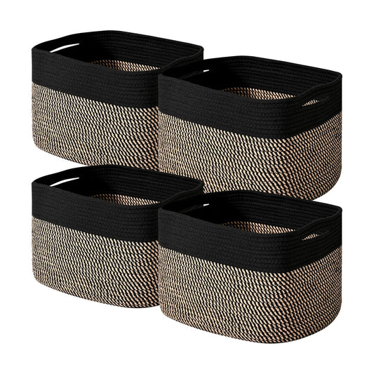 Woven Cotton Rope Baskets for Storage / Black & Jute