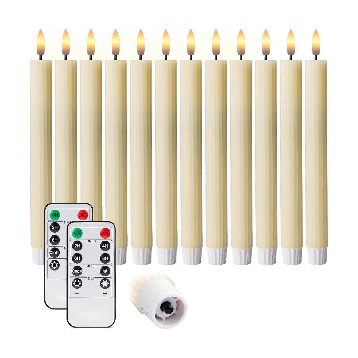 10" Fluted LED Ivory Grooved Pillar Candles with 2 Remotes & 24h Timer Memory, On/Off Switch - Flameless Dimmable