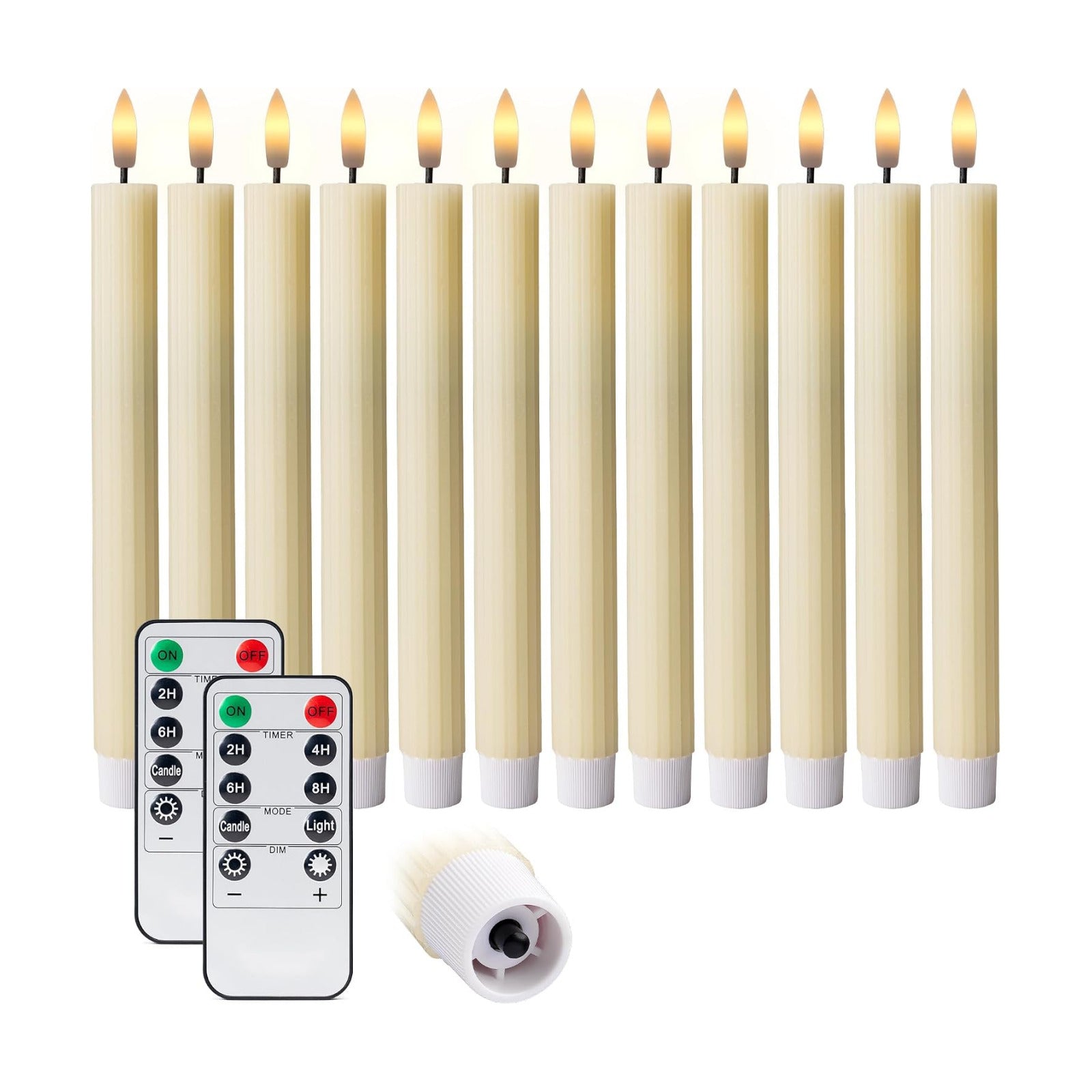 10" Fluted LED Ivory Grooved Pillar Candles with 2 Remotes & 24h Timer Memory, On/Off Switch - Flameless Dimmable