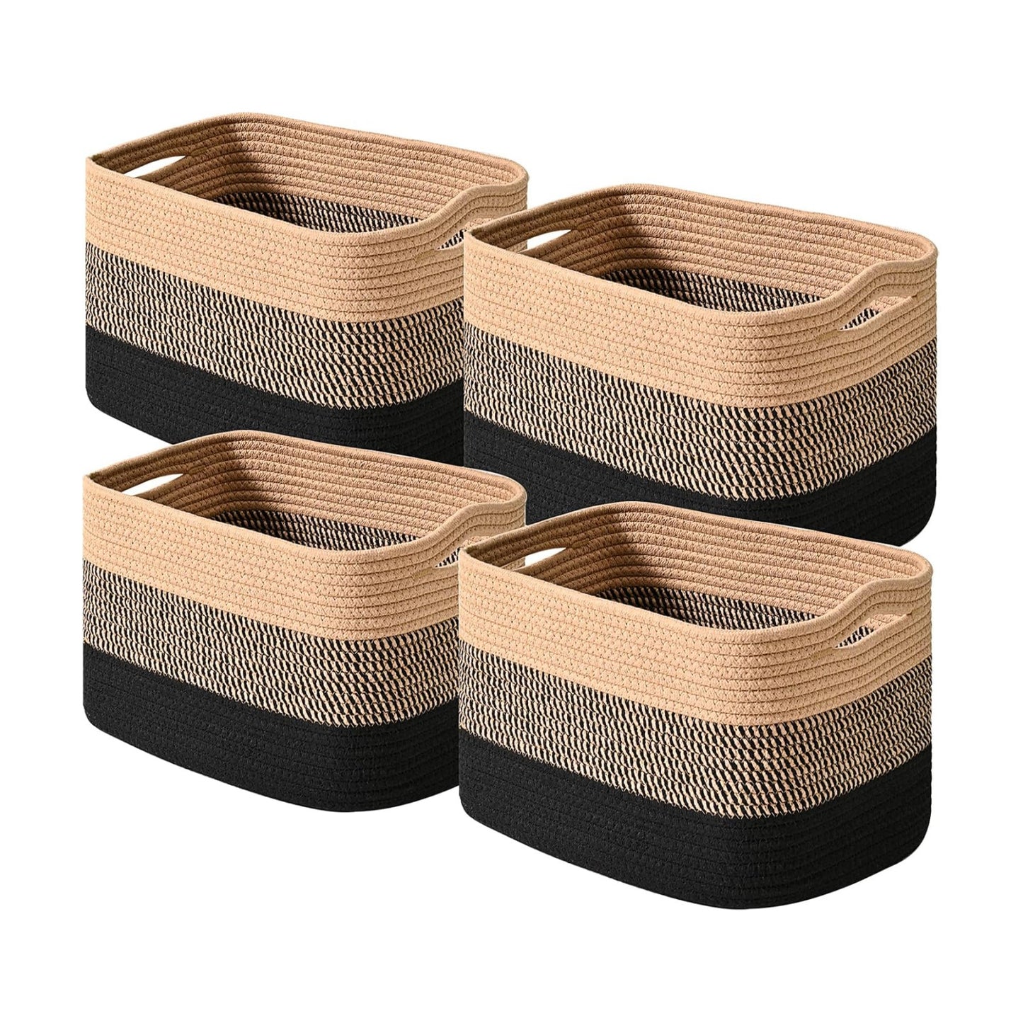 Woven Cotton Rope Baskets for Storage / Gradient Black & Jute